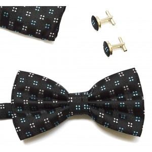 Set papion, batista si butoni negru buline albe si bleu 1559